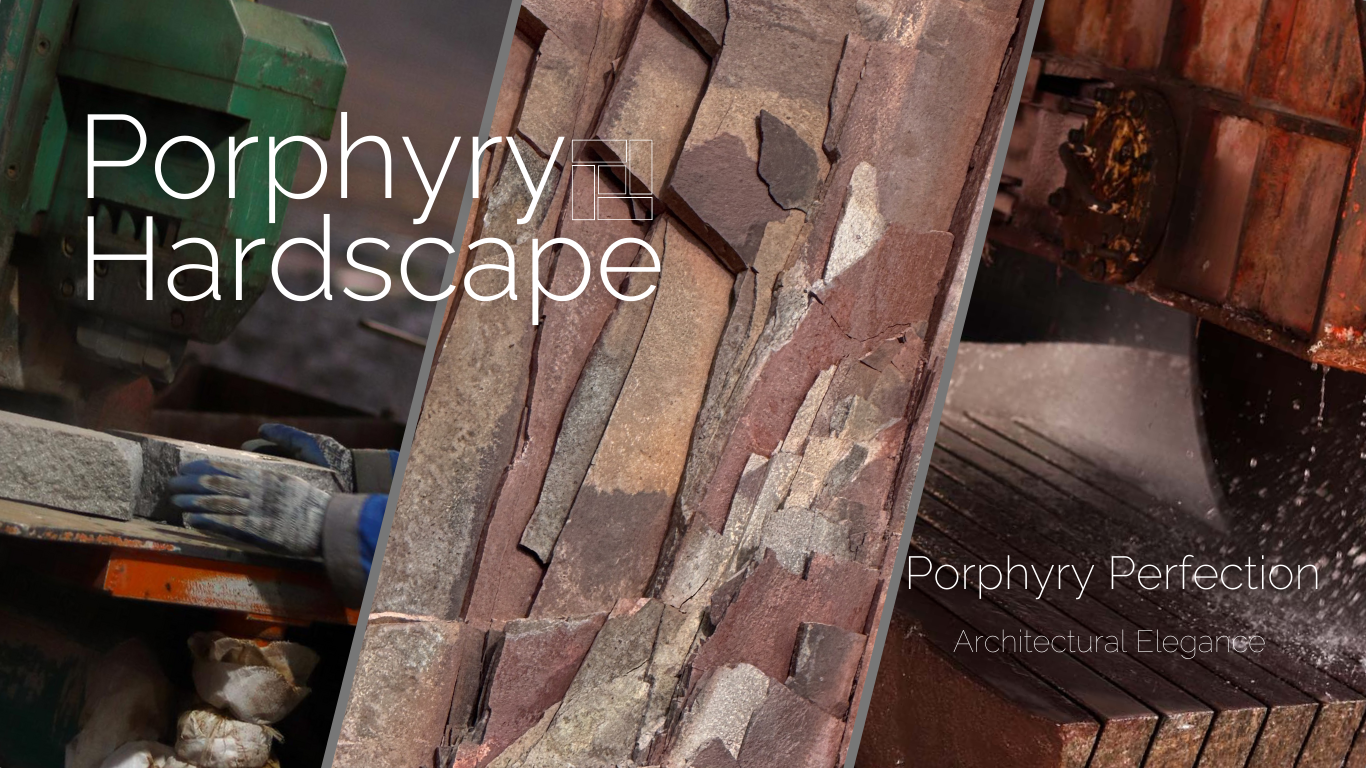 High quality porphyry stone being cut by machine